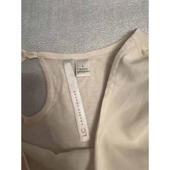 Lauren Conrad Women's Large Blouse Shirt Cream Black Sequin Flowers - Picture 4 of 7